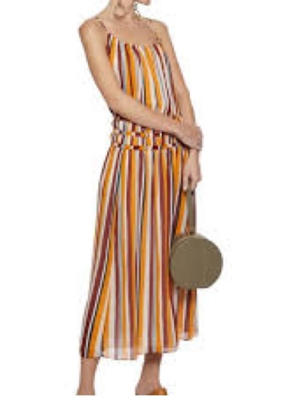 FRAME Gathered Striped Silk Midi Dress Womens S Multi NWT Smocked